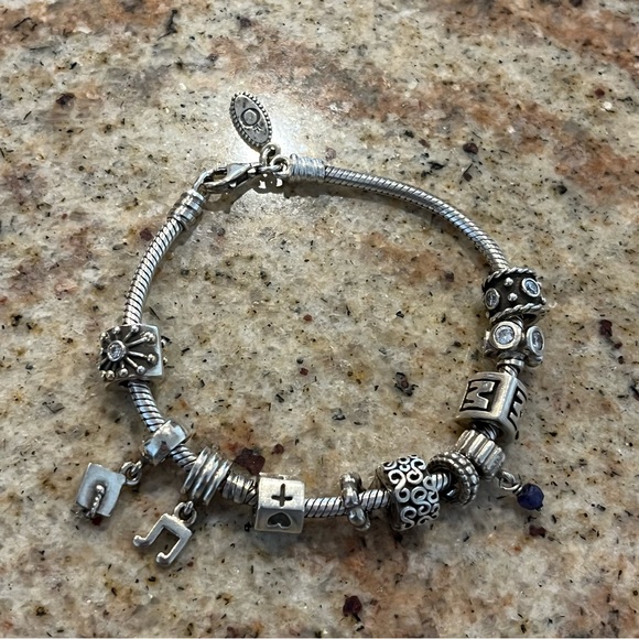 Authentic Pandora Sterling Silver Bracelet with Charms, Spacers & Cubic Zirconia - Picture 7 of 9